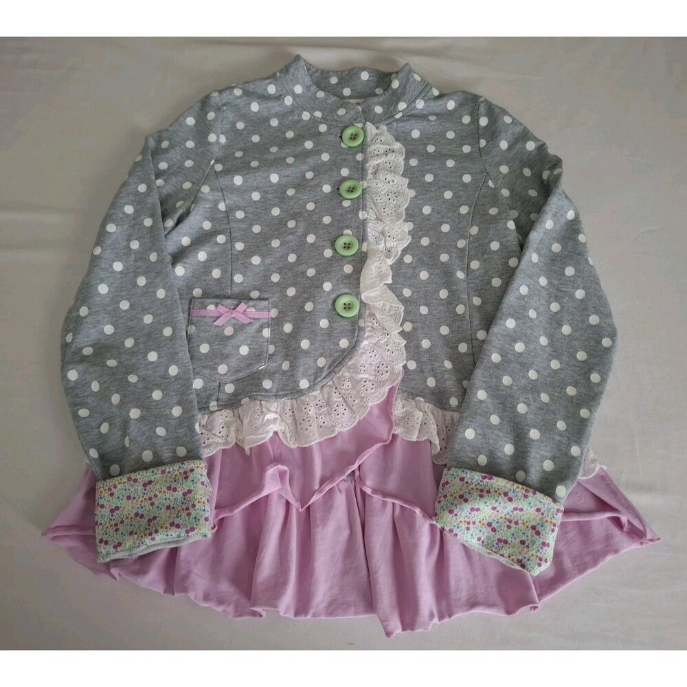 Matilda Jane Ruffle Jacket Girl's 10 Fairy Core Coquette Boho Polka Dot Eyelet